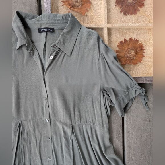 Pietro‎ Brunelli Muted Green Button Front Mini Shirt Dress M Maternity - Picture 3 of 8